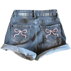 Between us Size 3 Black Acid Wash Denim Shorts with Pink Bows On Pockets